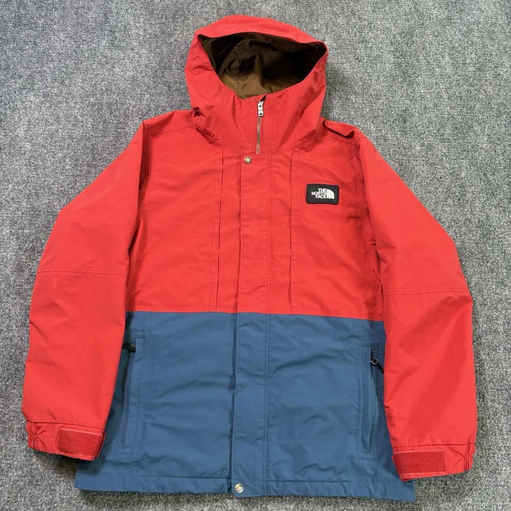The North Face Turn It Up Jacket Mens Large Red Blue Hooded Ski Snowboard HyVent